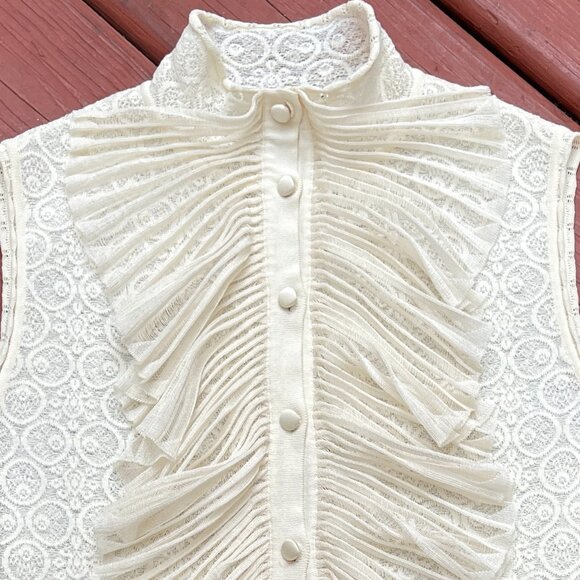 Alexander McQueen Jabot Collar Stretchy lace Sleeveless button up blouse L - Picture 16 of 16